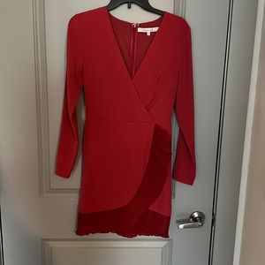 Lovers + Friends Red Long Sleeve Ruffle Hem Dress